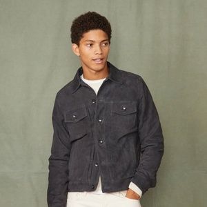 Officine Generale Liam Suede Trucker Jacket Size L Faded Black